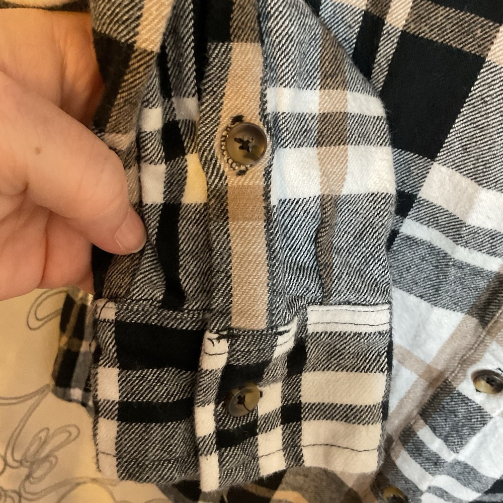 Marleylilly Shirt Women Blk/Brn/Wht Plaid Flannel Long Sleeve Western Medium - Picture 6 of 8